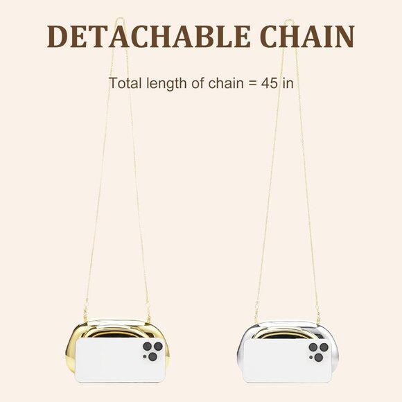 Women's Gold Acrylic Zipper Magnetic Closure Shoulder Wedding Crossbody Clutch - Picture 6 of 6